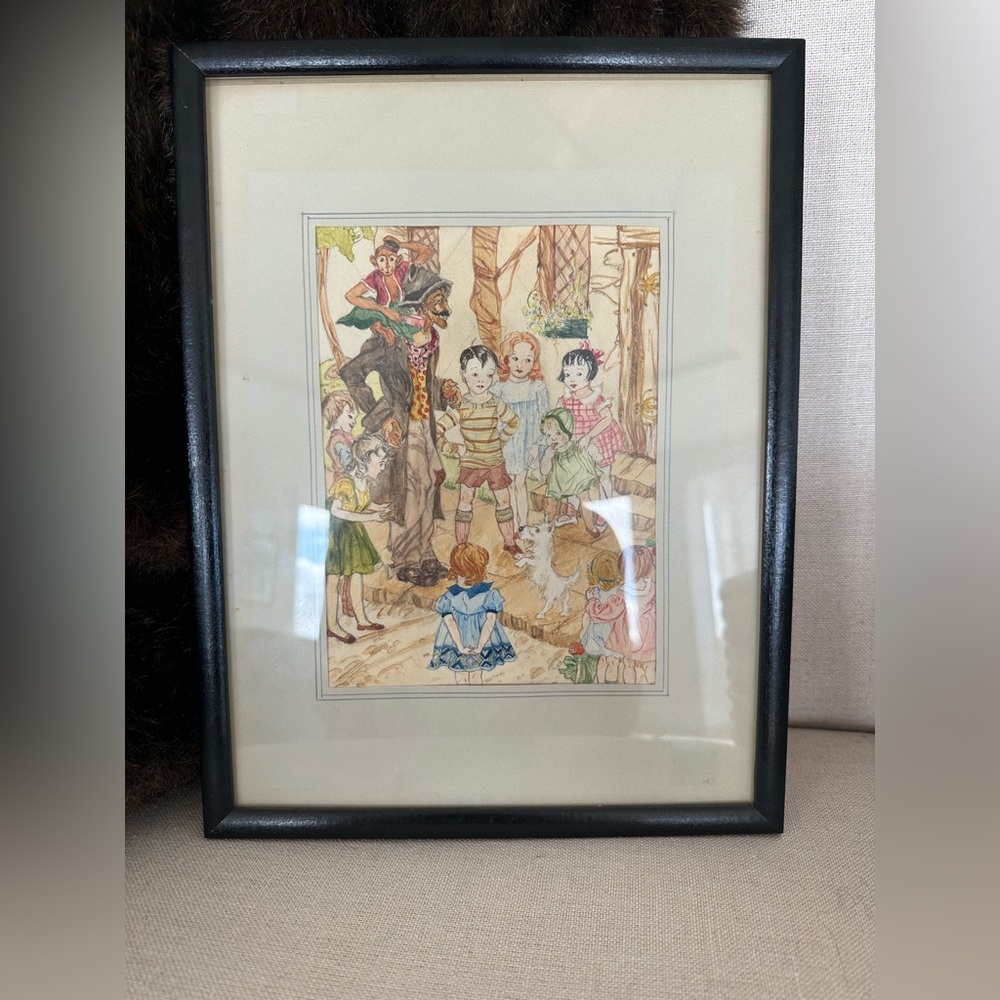 Antique Pencil Drawing w Water Colour